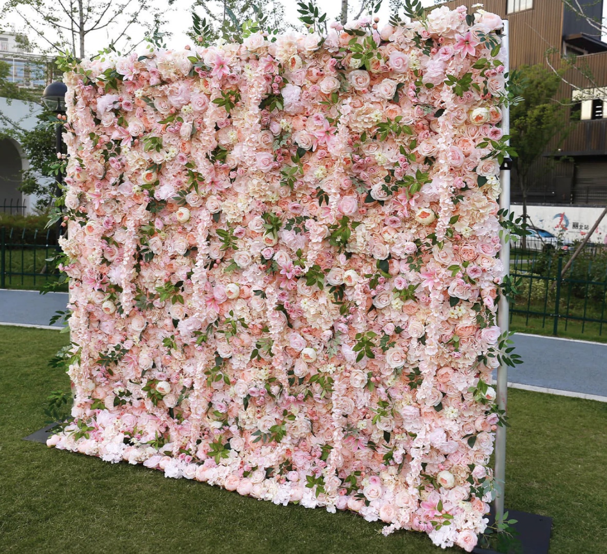 The Love Language blush pink flower wall