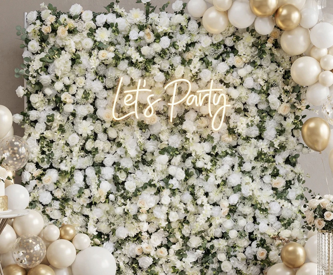 The Timeless Bloom ivory and champagne flower wall